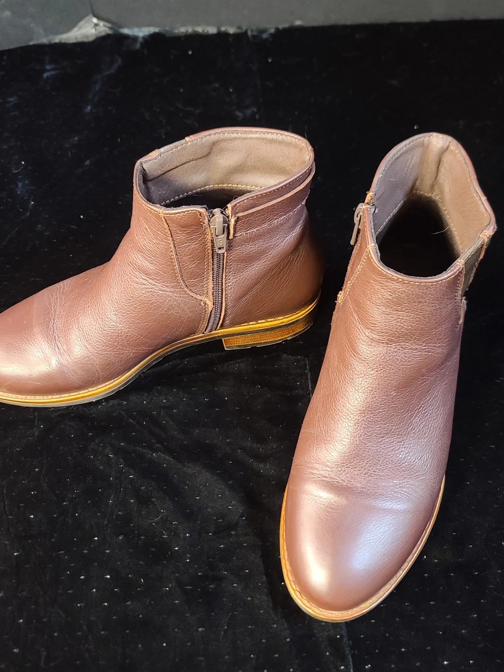 Brown Leather Ankle Booties with Side Elastic Panel